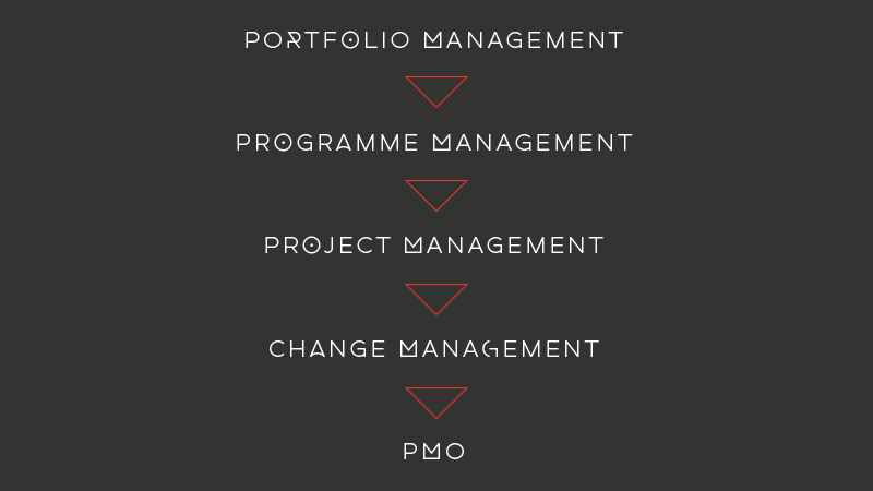 portfolio management, programme management, project management, change management, PMO