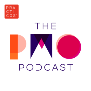 The PMO podcast cover art with white background